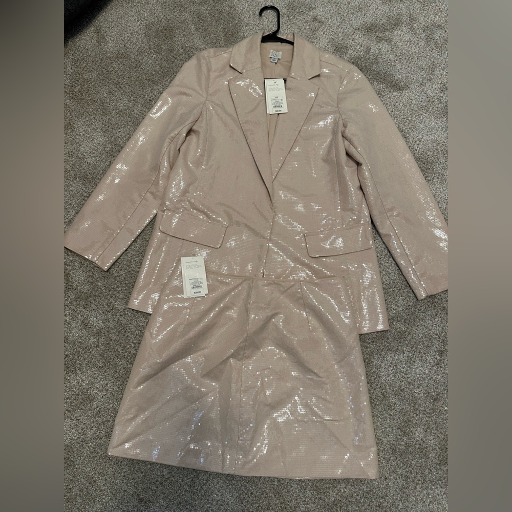 NWT Target Sequin Blazer Jacket - tan with skirt